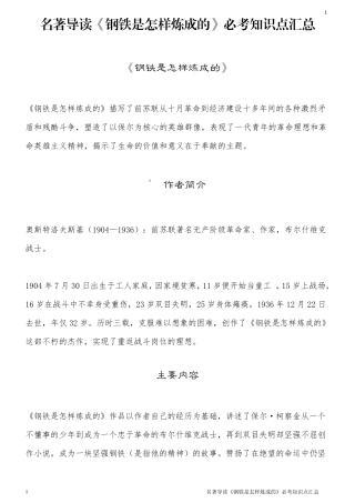 名著导读《钢铁是怎样炼成的》必考知识点汇总