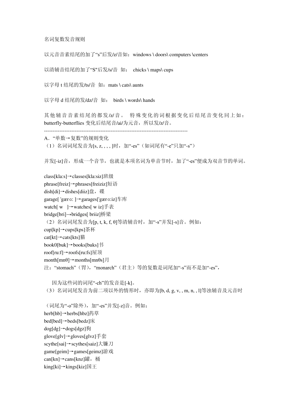 名词变复数发音,动词过去式、第三人称单数和现在分词_第3页