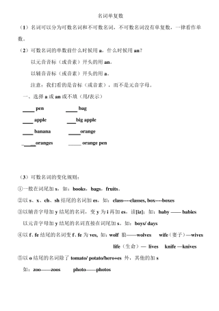 名词单复数讲解及练习