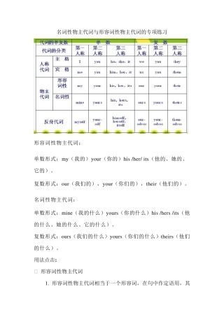 名词性物主代词与形容词性物主代词的专项练习