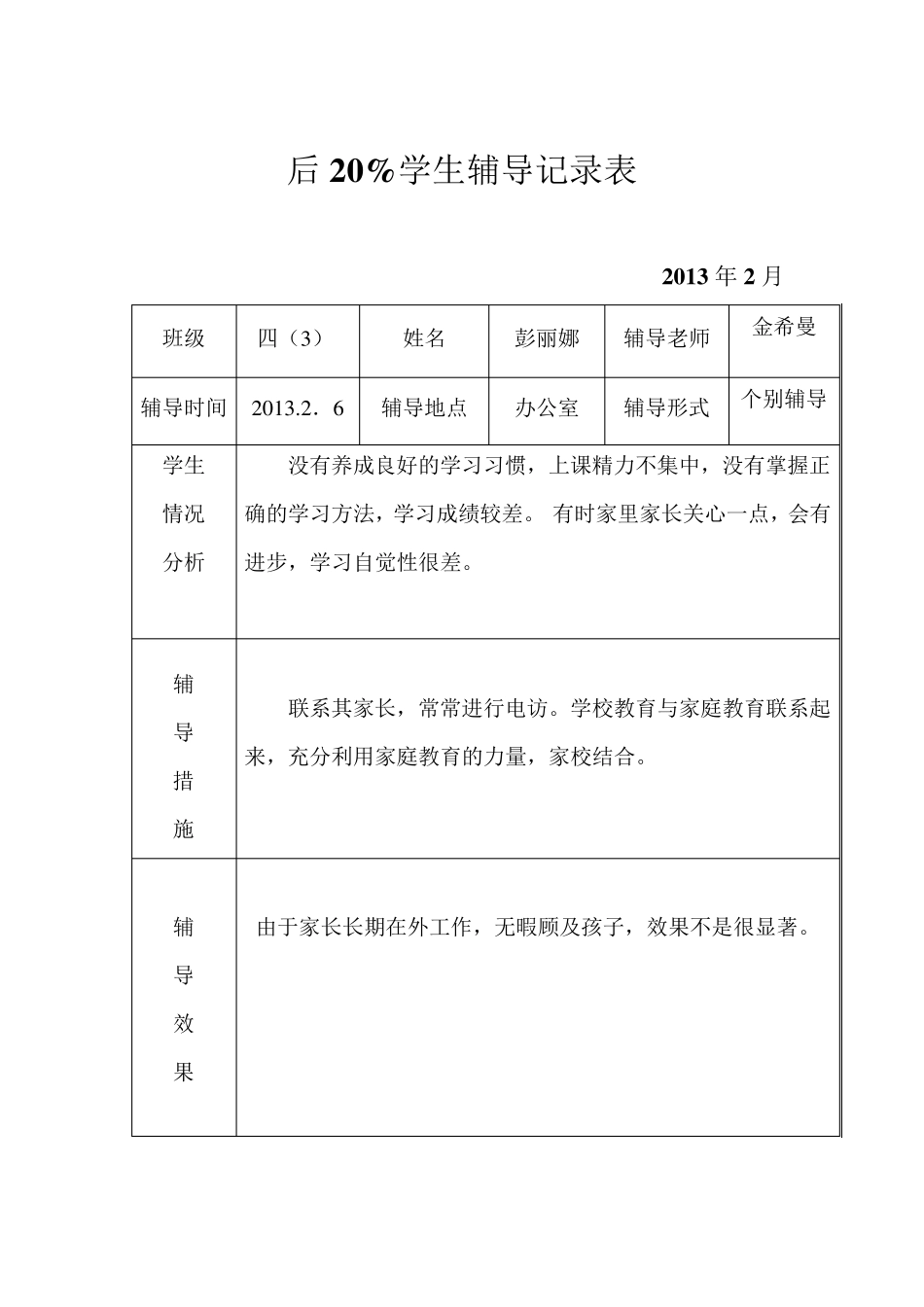 后20%学生辅导记录表_第2页