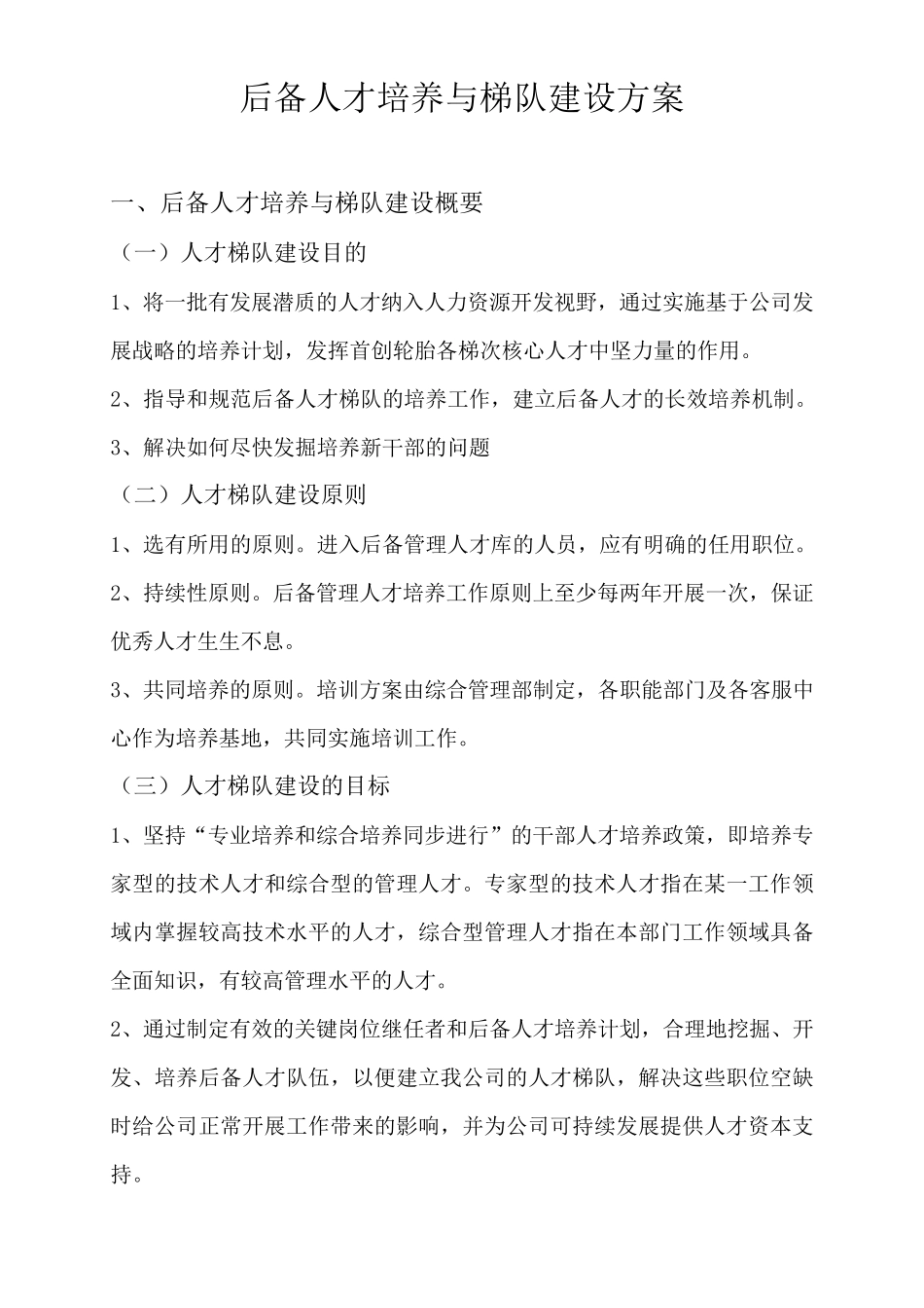 后备人才培养与梯队建设方案_第1页