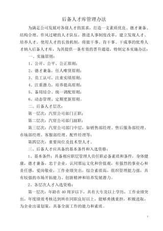 后备人才库管理办法