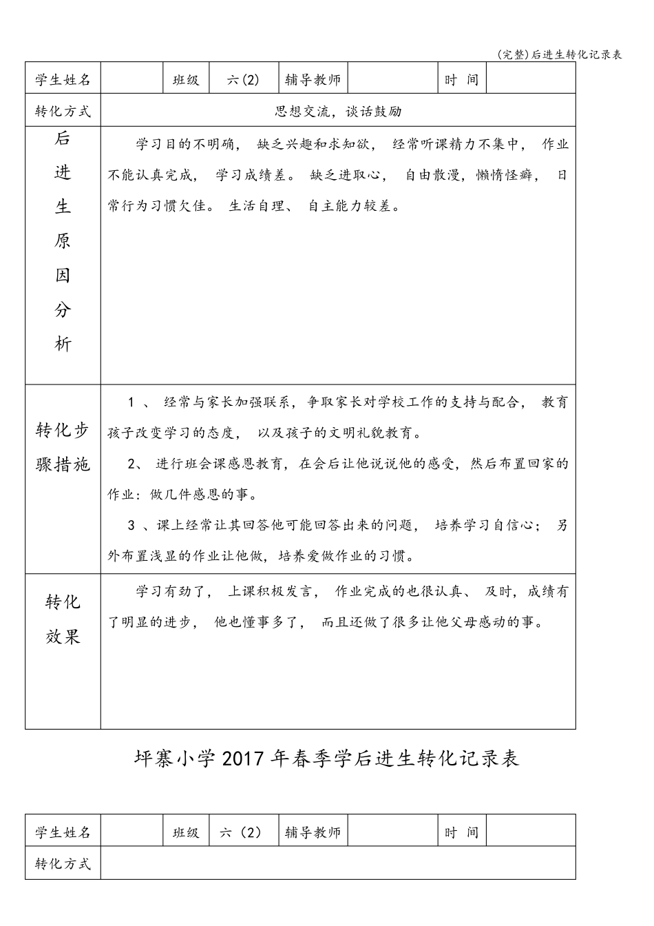 后进生转化记录表_第2页