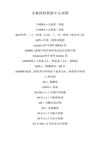 含能材料简称中文对照