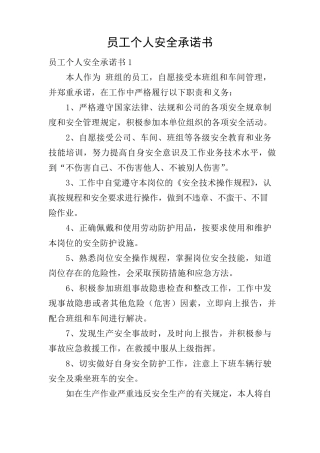 员工个人安全承诺书