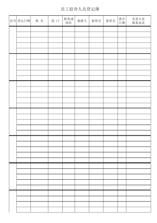 员工住宿登记台账