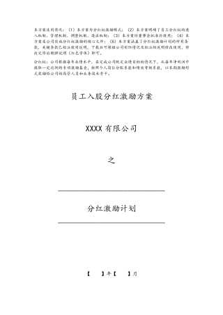 员工入股分红激励方案