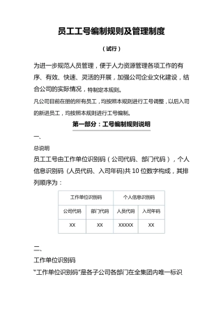 员工工号编制规则及管理制度