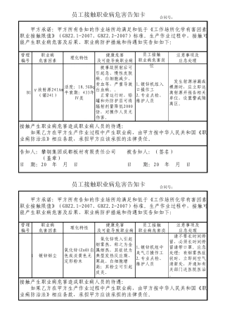 员工接触职业危害因素告知卡