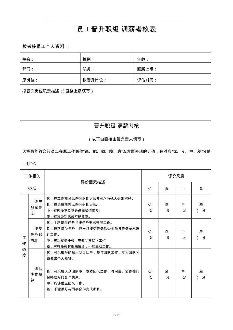 员工晋升考核表_第1页