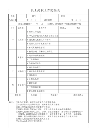 员工离职工作交接表修改