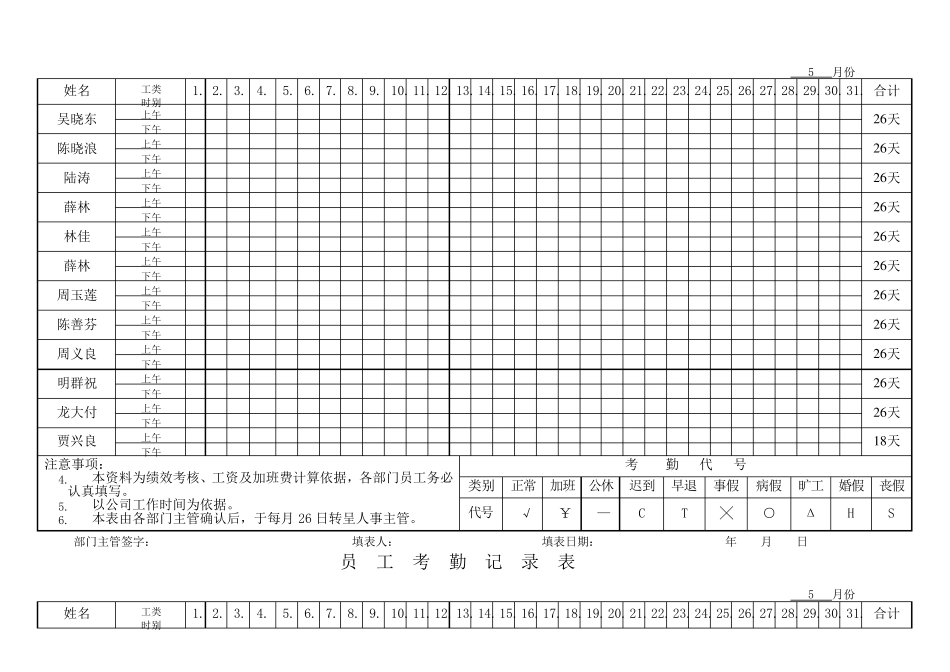 员工考勤记录表_第2页