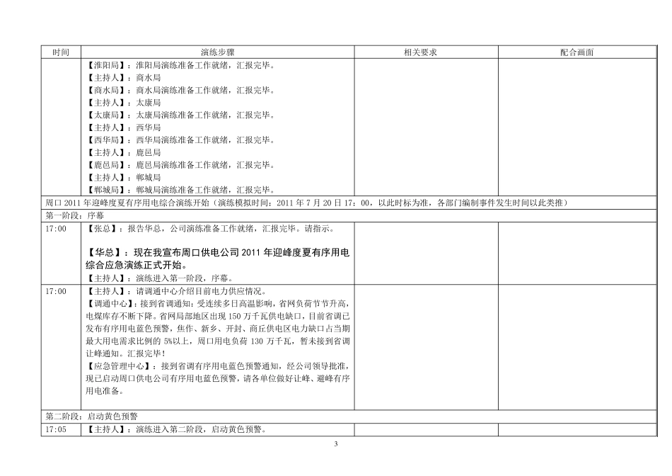 周口供电公司2011年迎峰度夏有序用电演练脚本_第3页