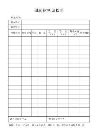 周转材料调拨单