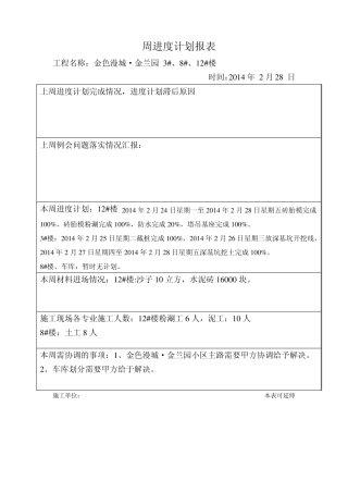 周进度计划报表