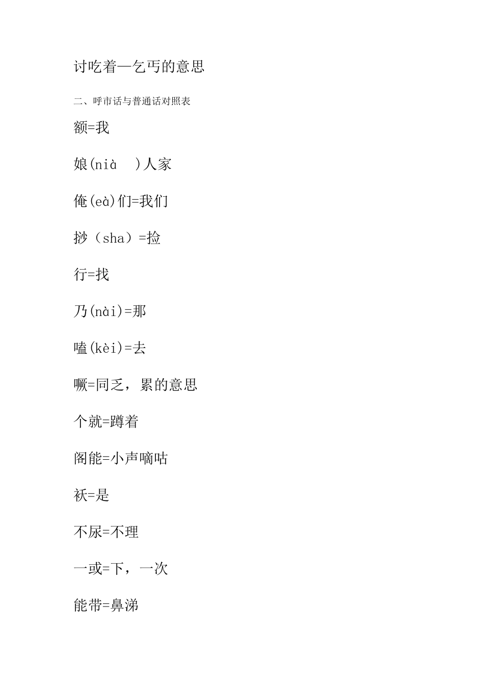 呼和浩特方言历史与普通话对照表_第3页