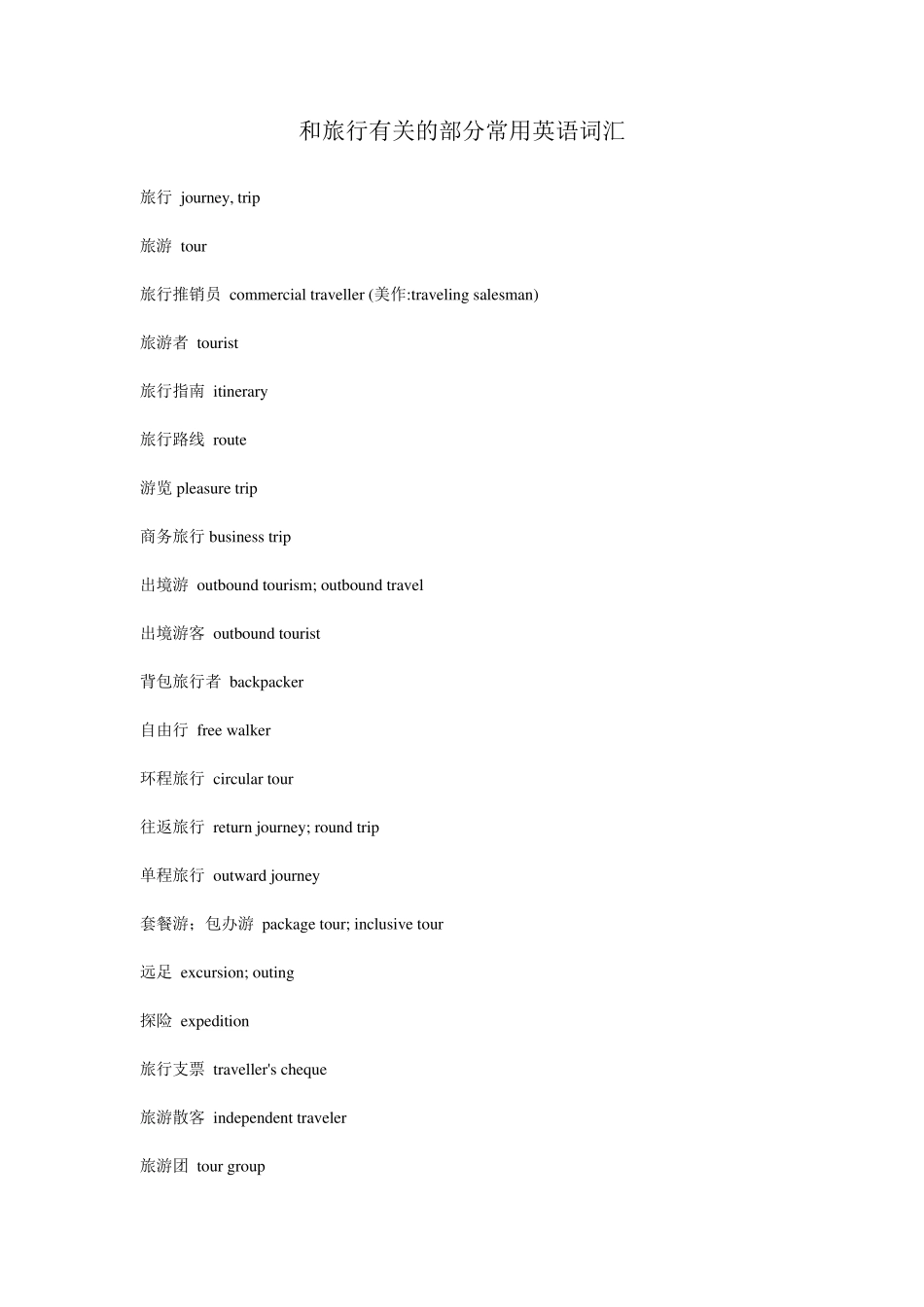 和旅行有关的部分常用英语词汇_第1页