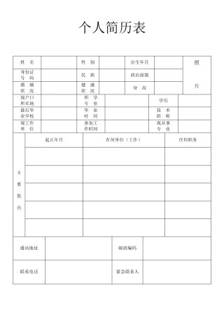 咖啡店个人简历表格