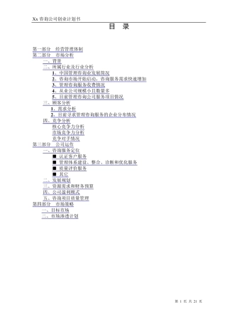 咨询公司创业计划书