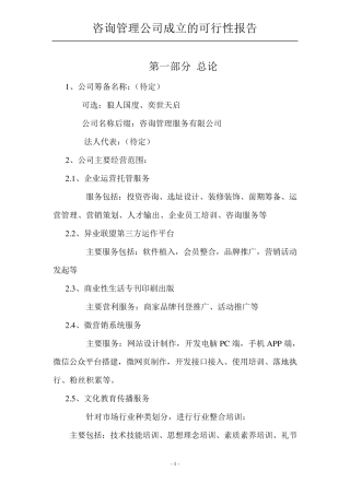 咨询管理公司成立的可行性报告