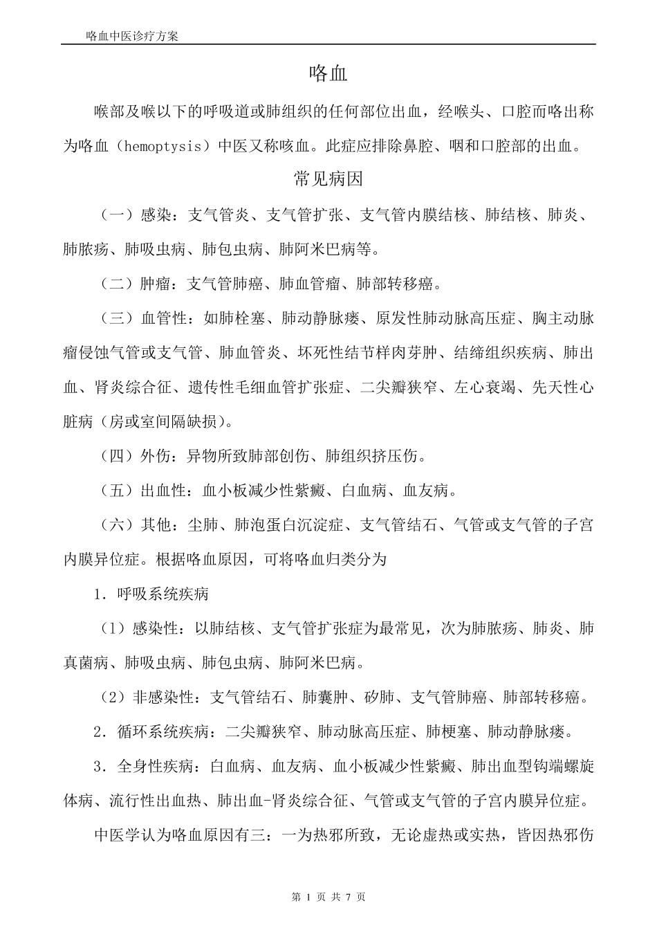 咯血中医诊疗方案_第1页