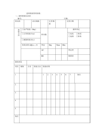 品检专用表格