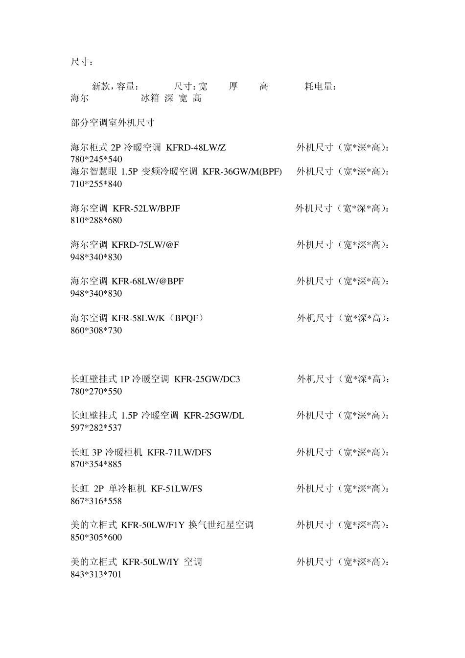 品牌冰箱、空调尺寸和基本常识_第2页