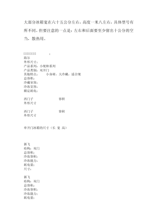 品牌冰箱、空调尺寸和基本常识