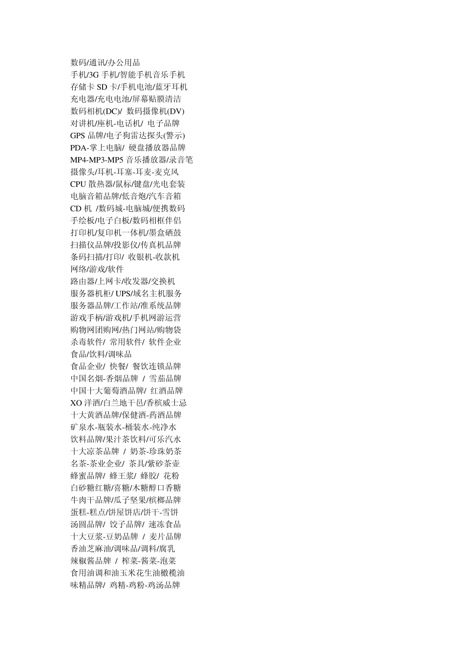 品牌分类目录大全_第1页