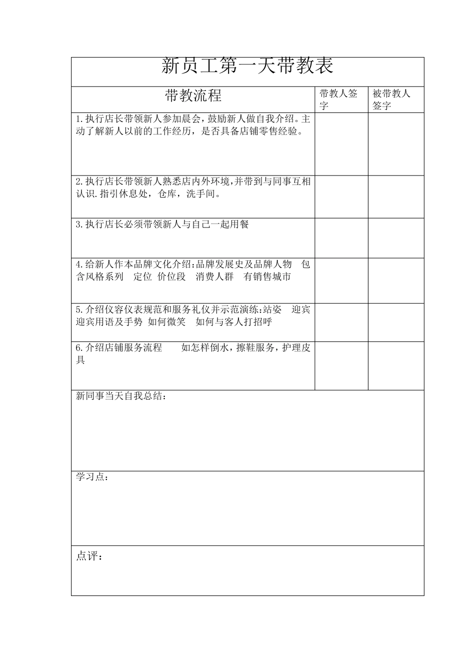 品牌服装店新员工带教流程_第1页