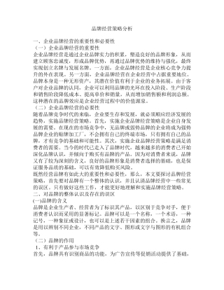 品牌经营策略分析