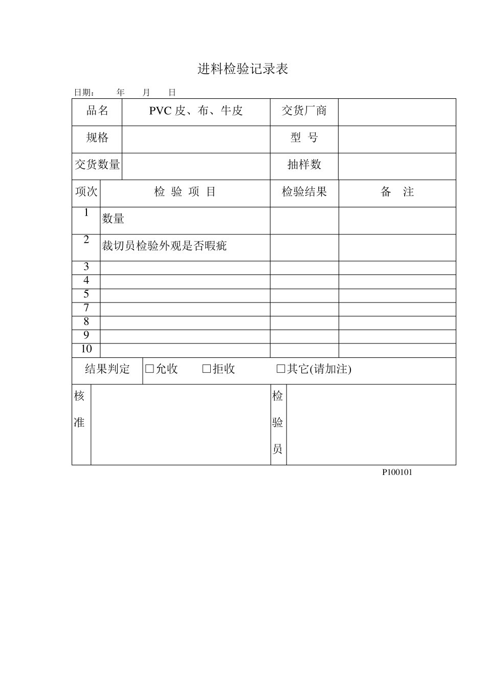 品质检验表格进料检验记录表_第2页