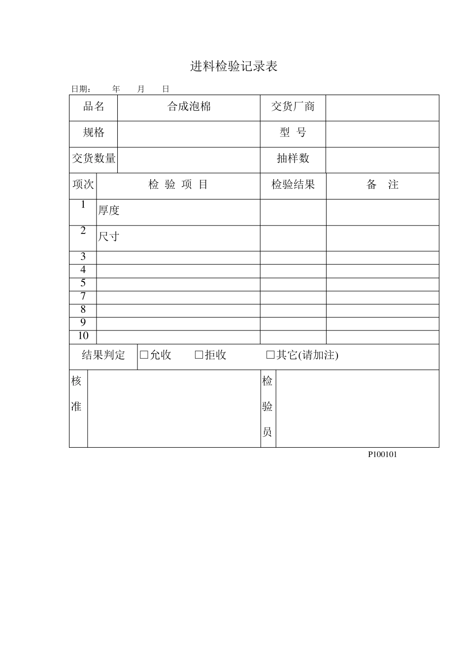 品质检验表格进料检验记录表_第3页