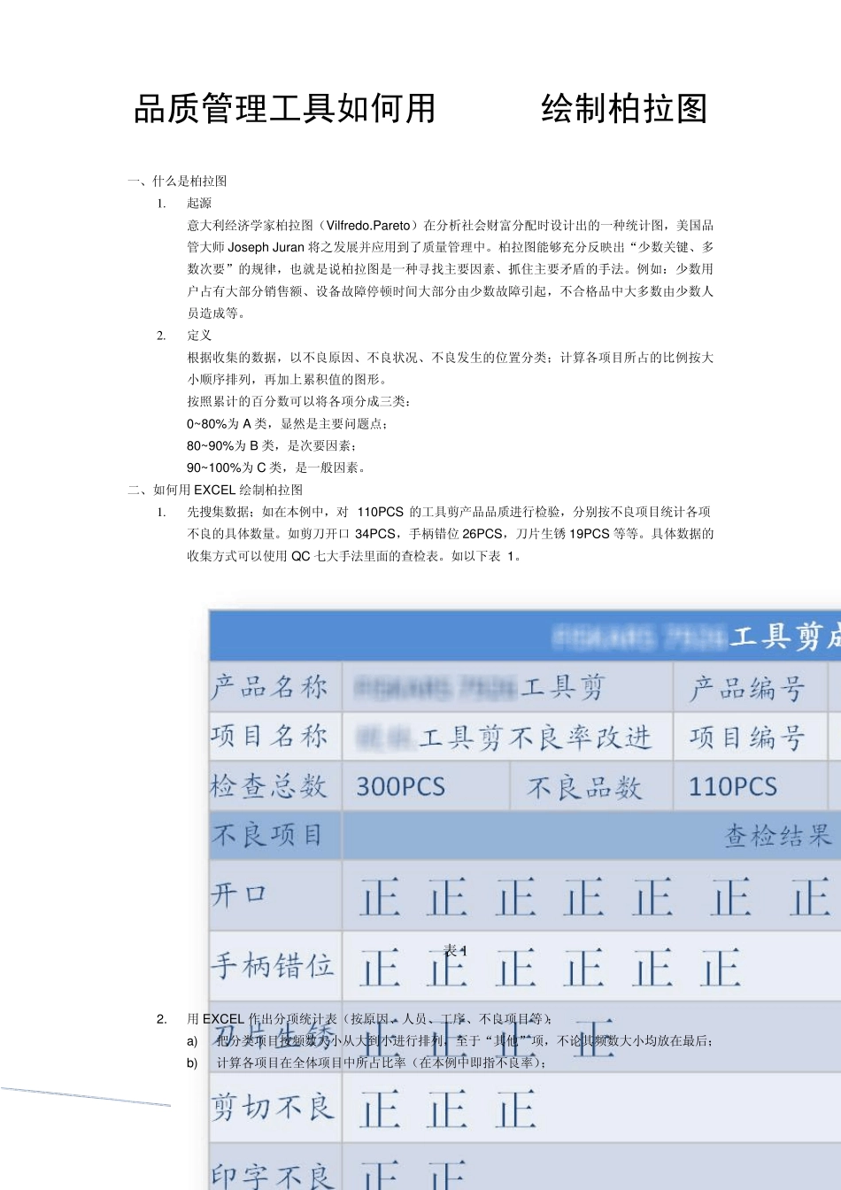 品质管理工具如何用EXCEL绘制柏拉图_第1页