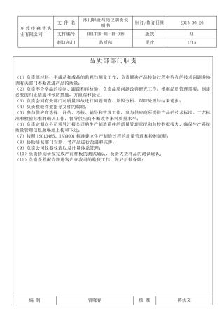 品质部各岗位职责说明书(森普)