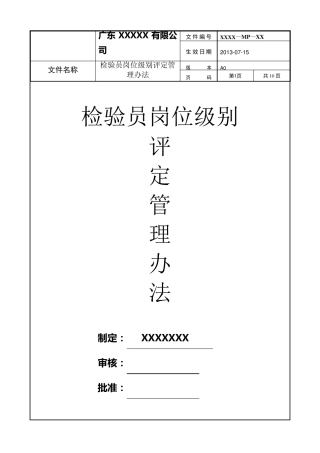 品质部检验员岗位级别评定管理办法