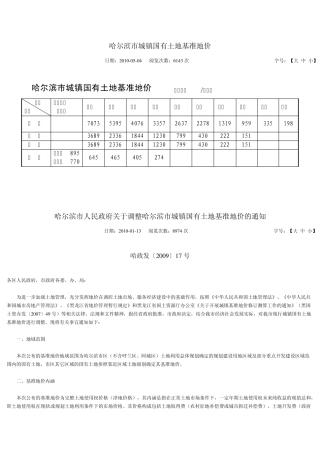 哈尔滨市城镇国有土地基准地价