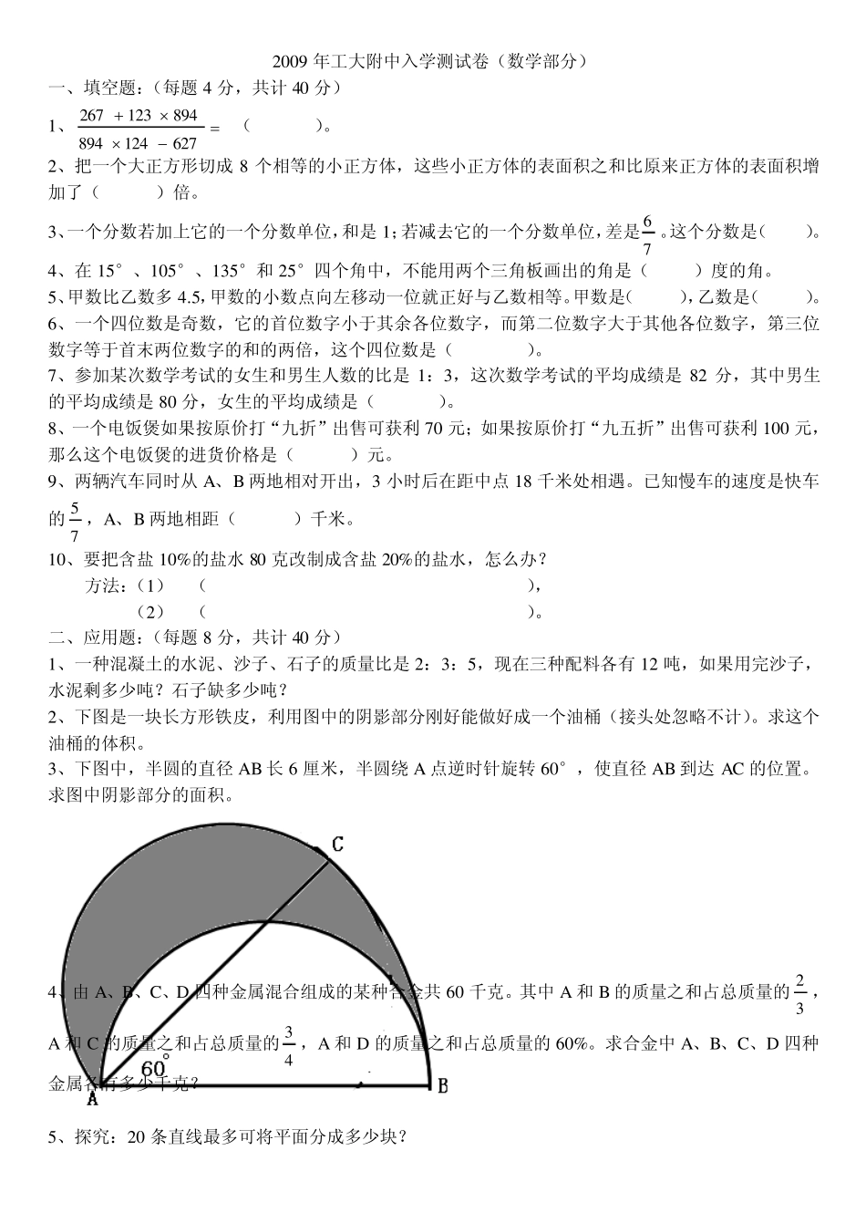 哈工大附中初中招生试卷_第2页