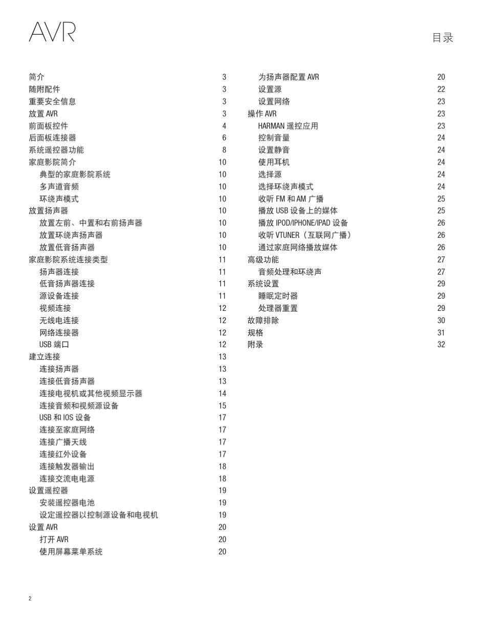 哈曼卡顿AVR151功放中文说明书_第2页