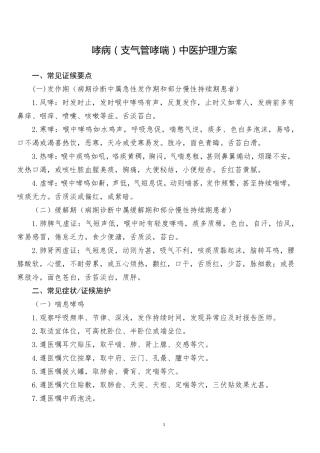 哮病(支气管哮喘)中医护理方案