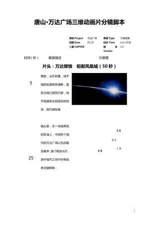 唐山·万达广场宣传片分镜脚本