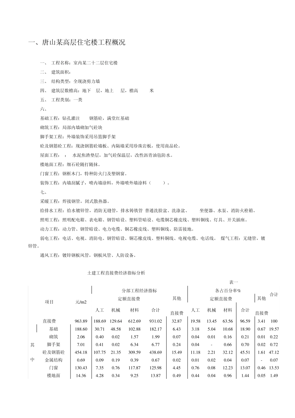 唐山某高层住宅楼工程概况_第1页