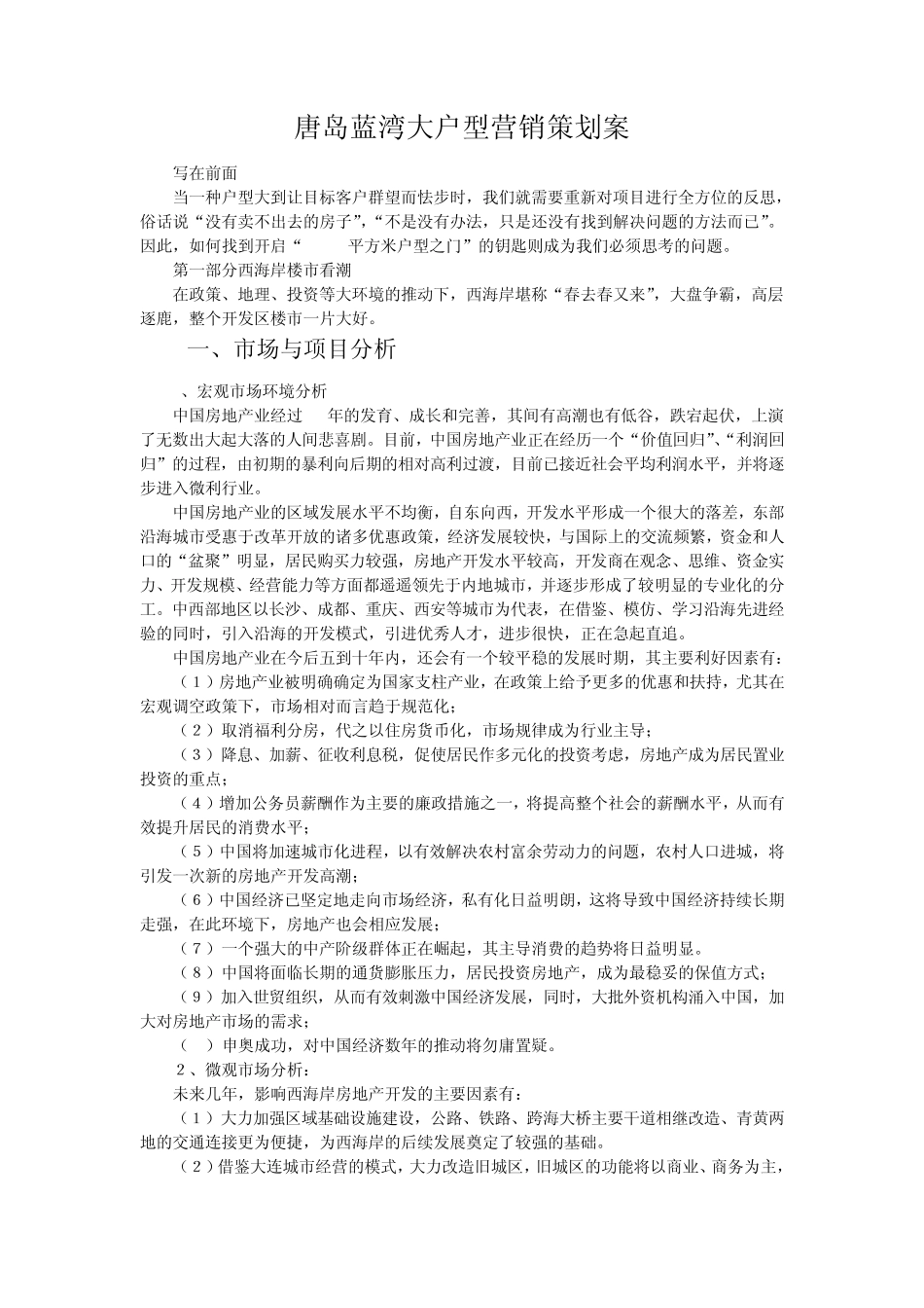 唐岛蓝湾大户型营销策划案_第1页