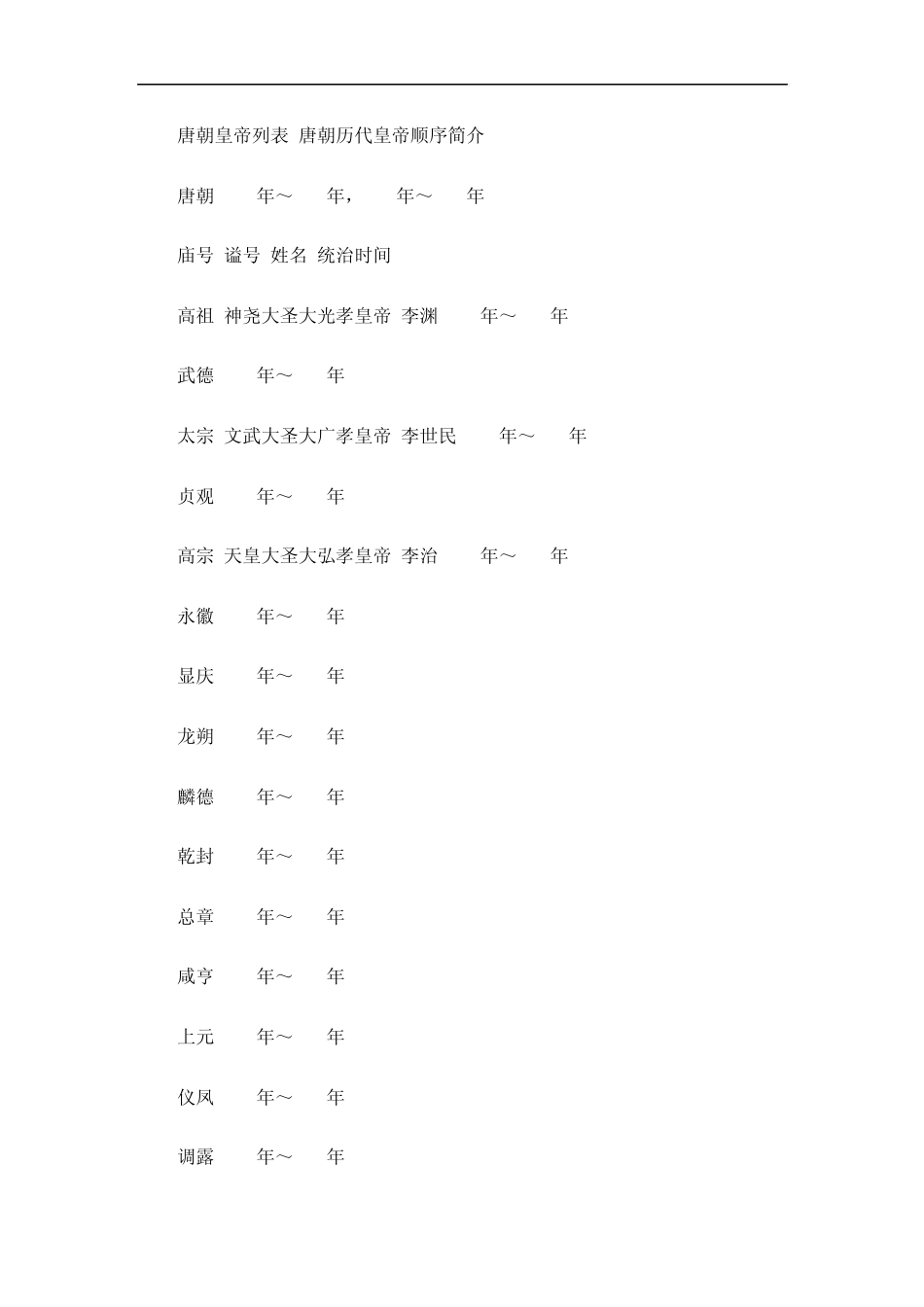 唐朝皇帝列表唐朝历代皇帝顺序简介_第1页