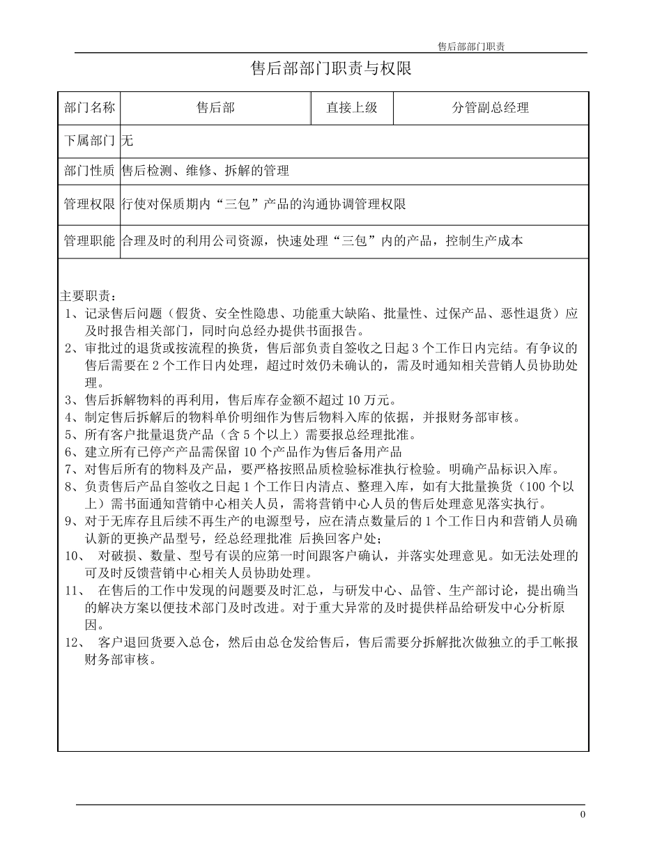 售后部部门职责及各岗位人员职责_第1页