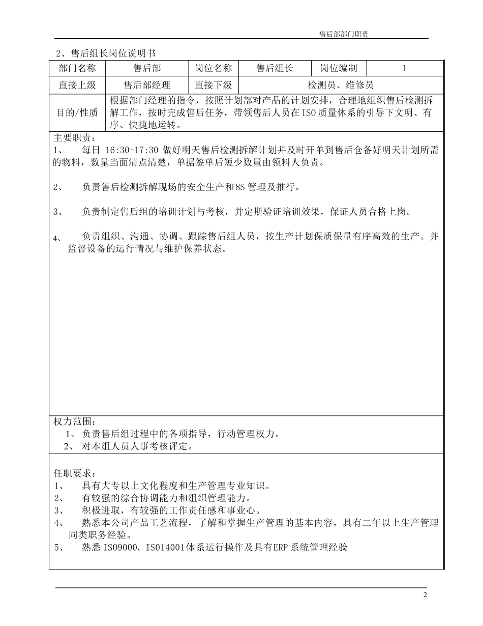 售后部部门职责及各岗位人员职责_第3页