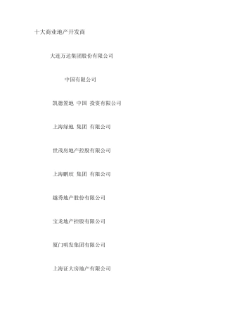 商业地产开发商排名
