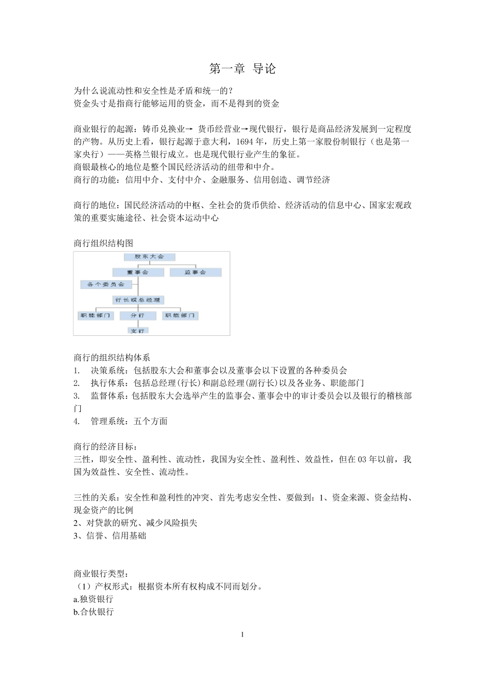 商业银行经营学重点归纳_第1页