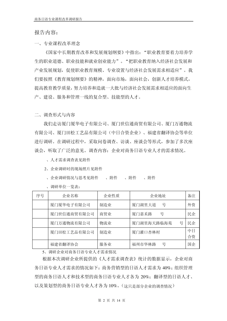 商务日语专业课程改革调研报告_第2页